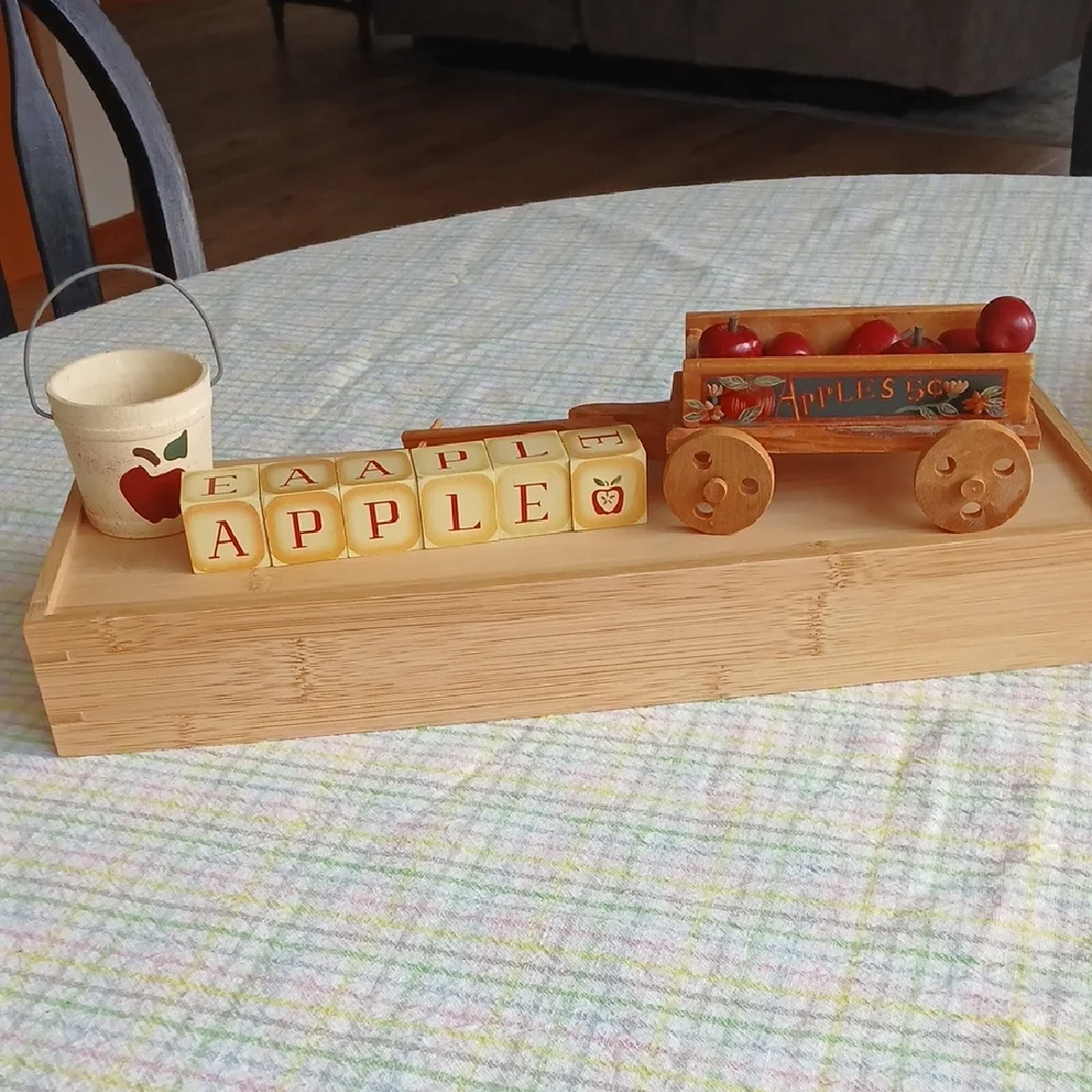Wooden Apple Cart Decor As Is